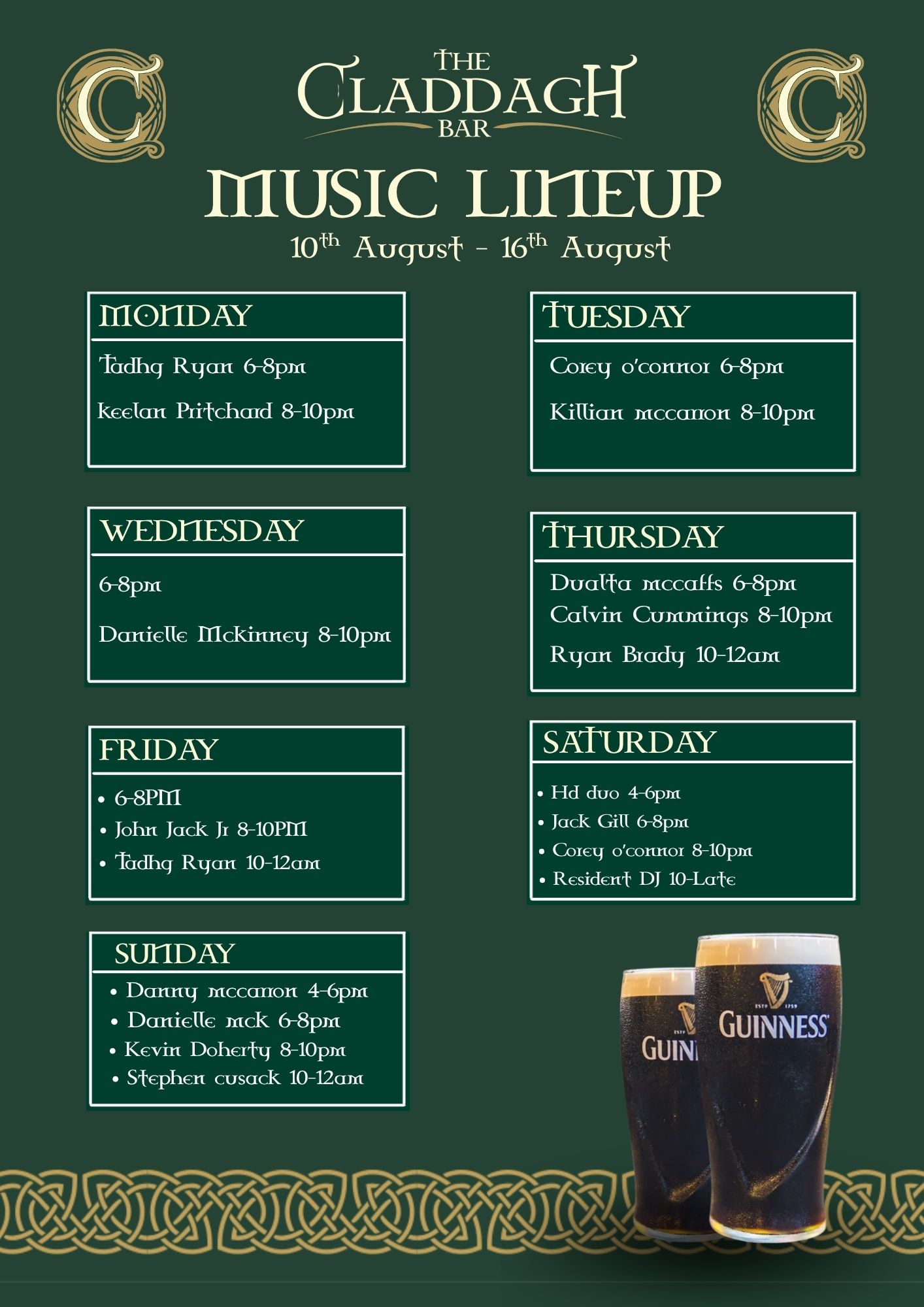The Claddagh live music schedule